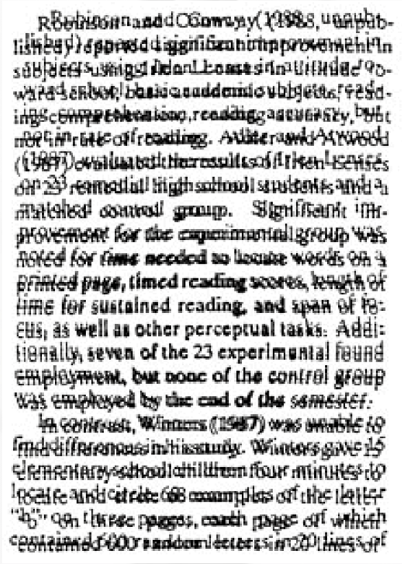 Image of what people with visual dyslexia may experience when they see a text.